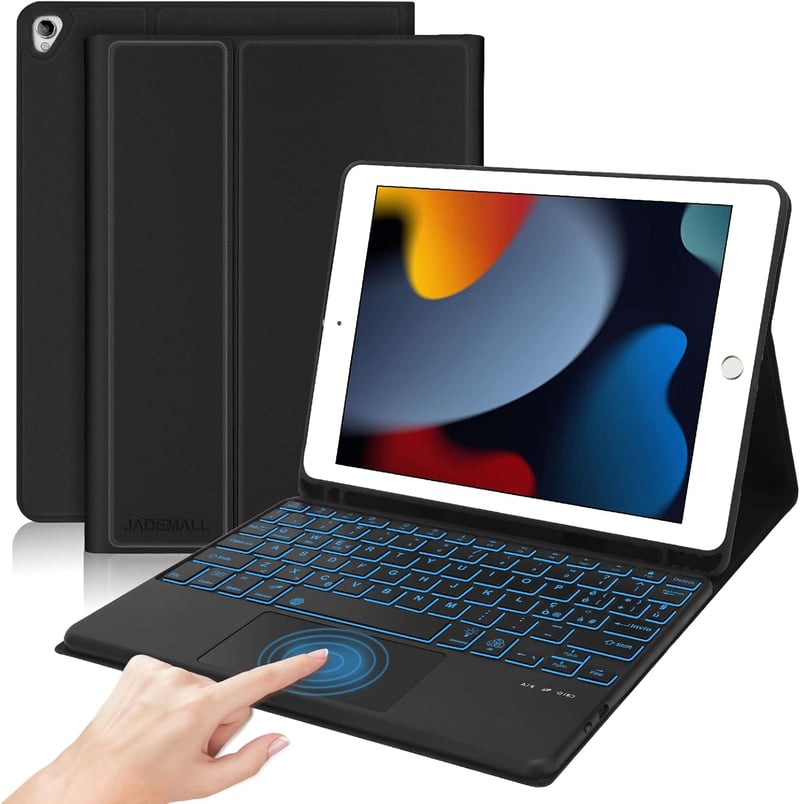 JADEMALL iPad 10.2" Bluetooth billentyűzet tok trackpaddal, mágneses, Italian QWERTY