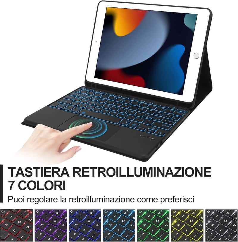 JADEMALL iPad 10.2" Bluetooth billentyűzet tok trackpaddal, mágneses, Italian QWERTY