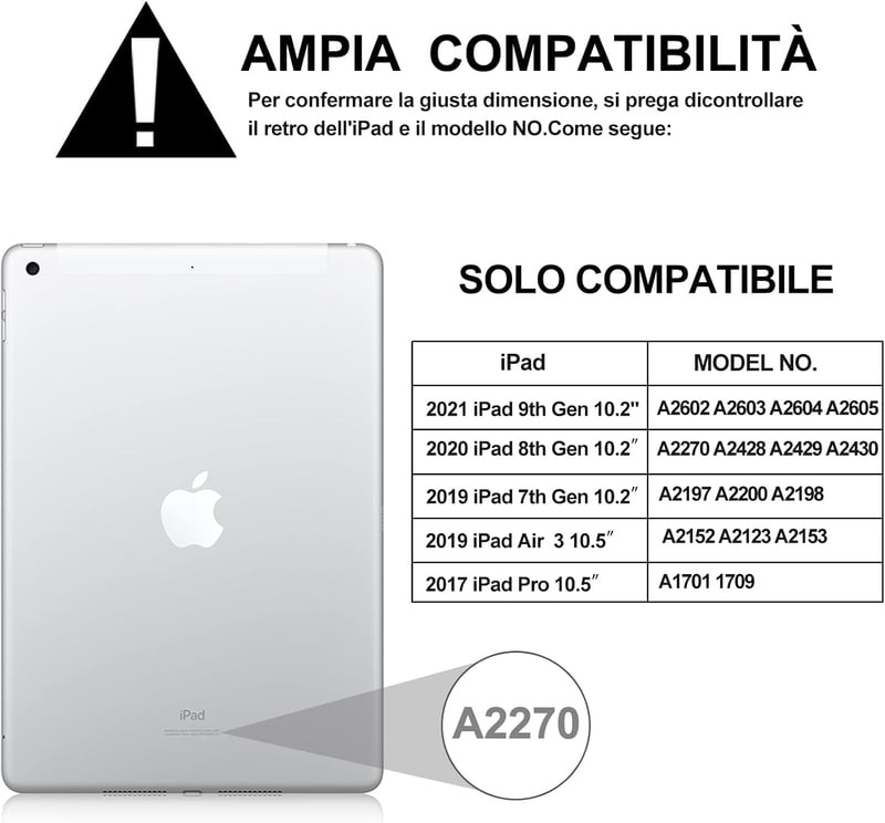 JADEMALL iPad 10.2" Bluetooth billentyűzet tok trackpaddal, mágneses, Italian QWERTY