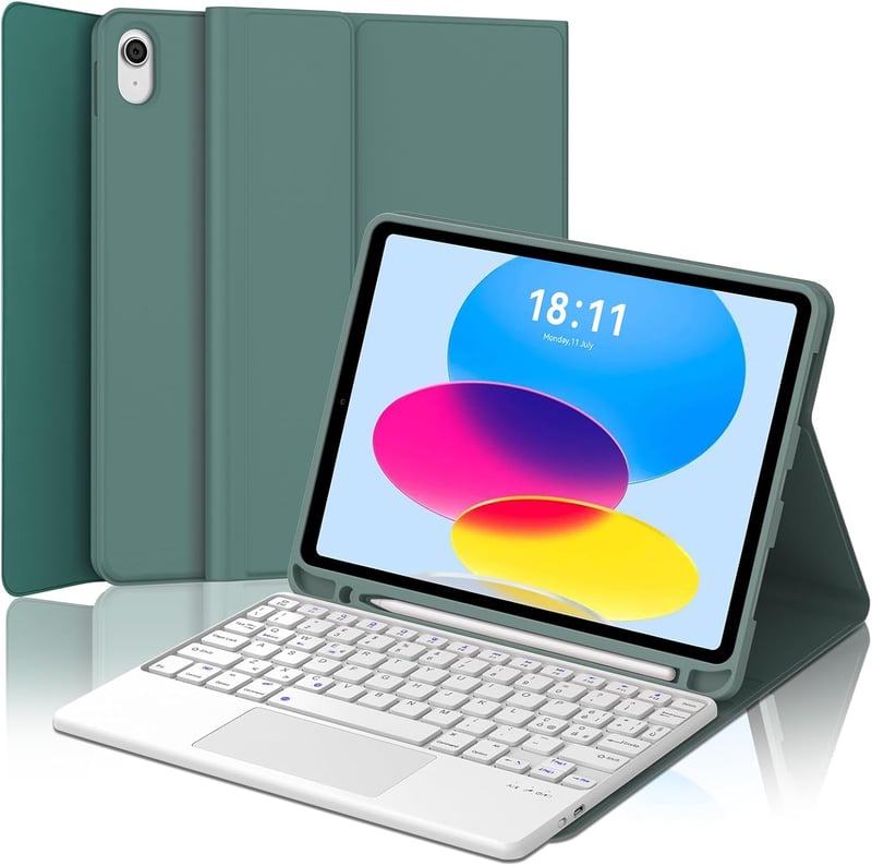 JADEMALL iPad 10 Billentyűzet Tok Trackpad-dal, Mágneses, Sötétzöld
