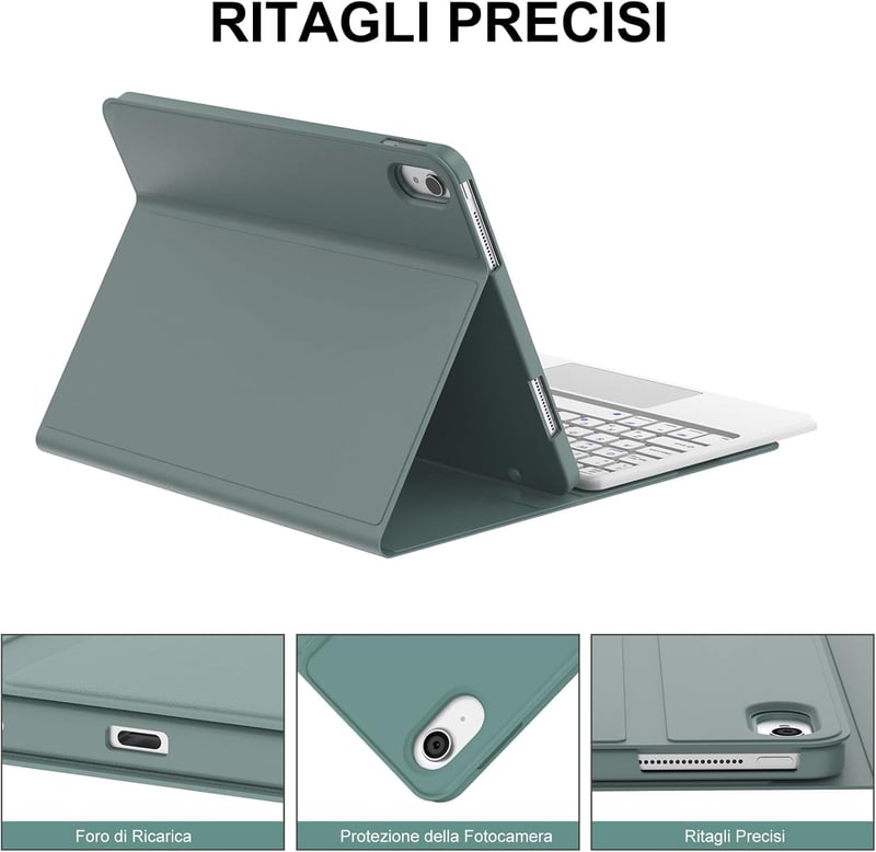 JADEMALL iPad 10 Billentyűzet Tok Trackpad-dal, Mágneses, Sötétzöld