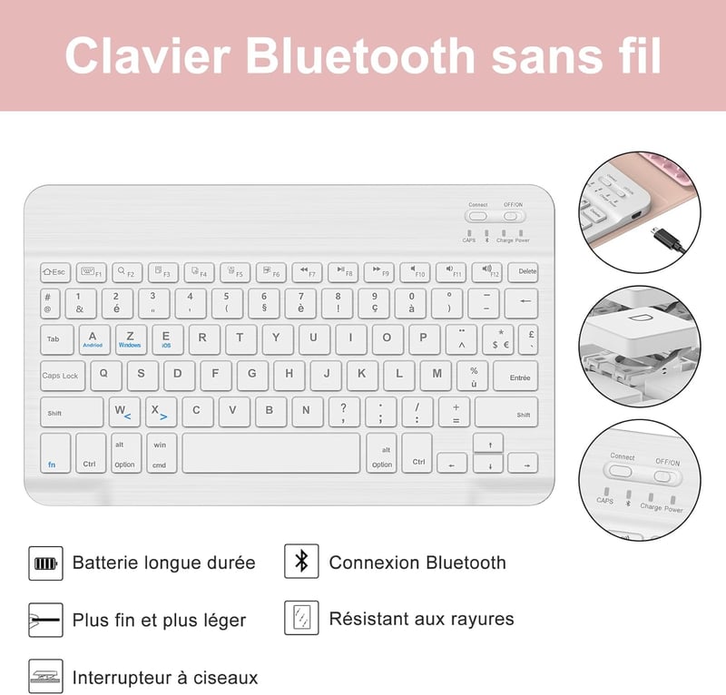 JADEMALL iPad 10. generáció billentyűzetes tok AZERTY francia Bluetooth leválasztható