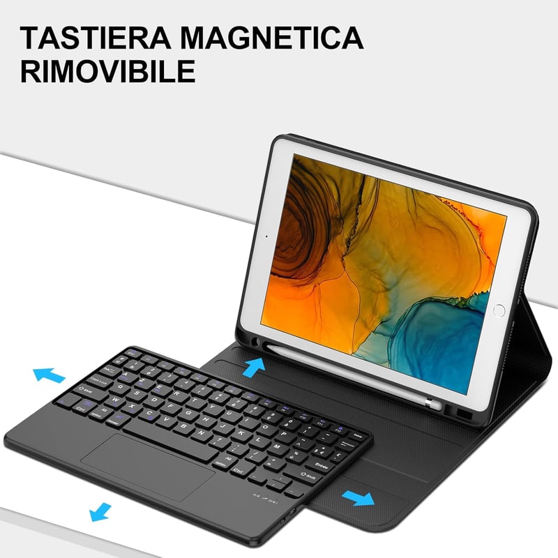 JADEMALL iPad 9.7 Billentyűzet Tok Trackpad-dal Bluetooth Mágneses Leválasztható Fekete