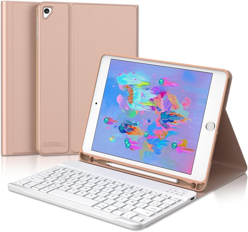 JADEMALL iPad 9.7 tok AZERTY Bluetooth billentyűzettel, mágneses leválasztható - rózsaszín
