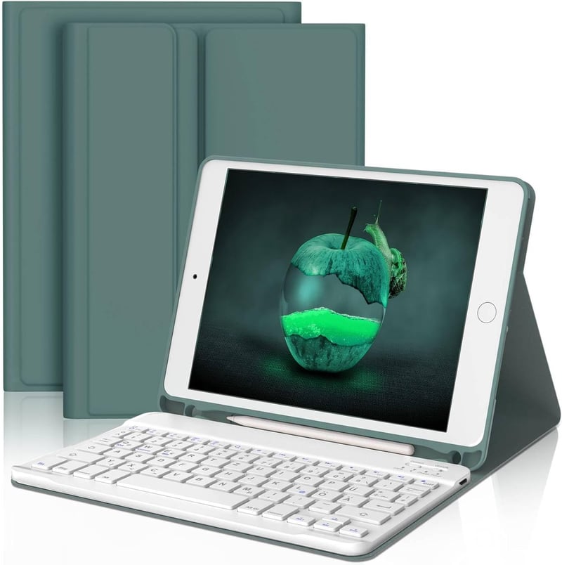 JADEMALL iPad 9. generáció billentyűzetes tok német QWERTZ, levehető Bluetooth, toll tartó, sötétzöld