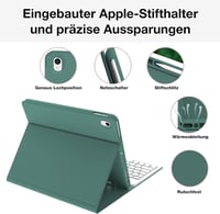 JADEMALL iPad 9. generáció billentyűzetes tok német QWERTZ, levehető Bluetooth, toll tartó, sötétzöld 3
