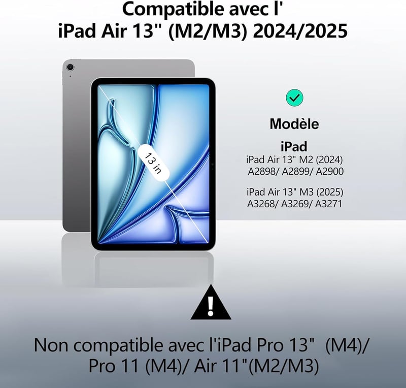 JADEMALL iPad Air 13 billentyűzet tok trackpad-dal, Bluetooth QWERTY eltávolítható, fekete