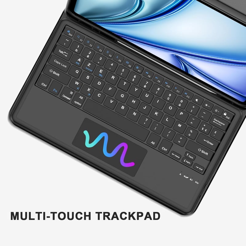 JADEMALL iPad Air 13 billentyűzet tok trackpad-dal, Bluetooth QWERTY eltávolítható, fekete