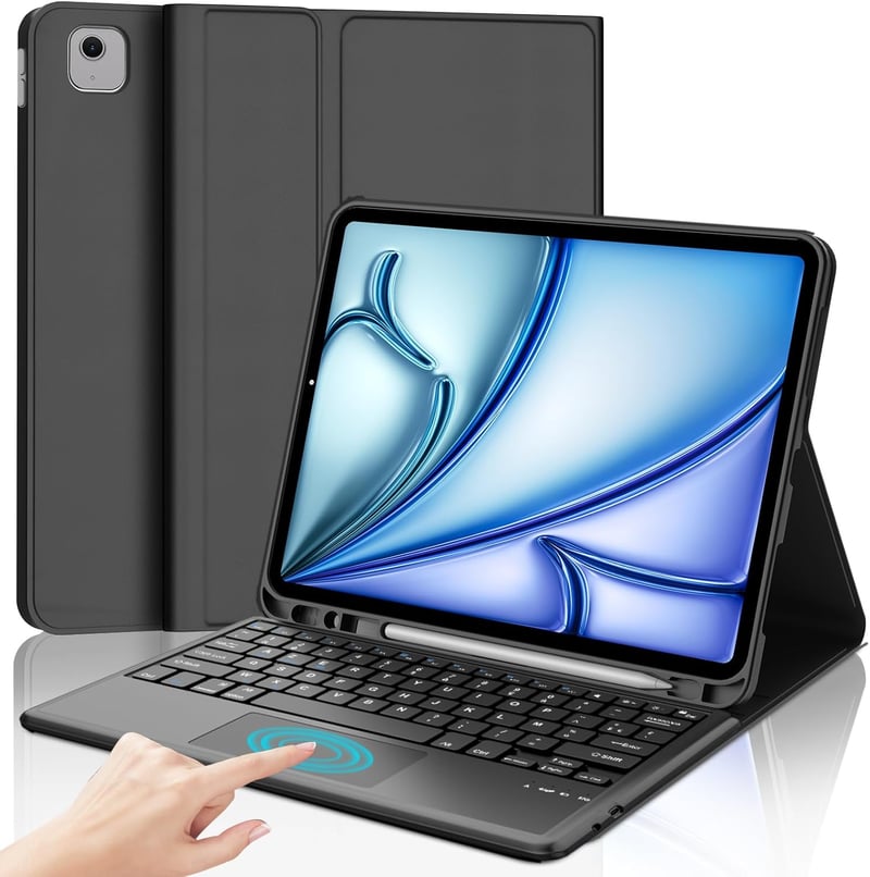 JADEMALL iPad Air 13 billentyűzet tok trackpad-dal, Bluetooth QWERTY eltávolítható, fekete