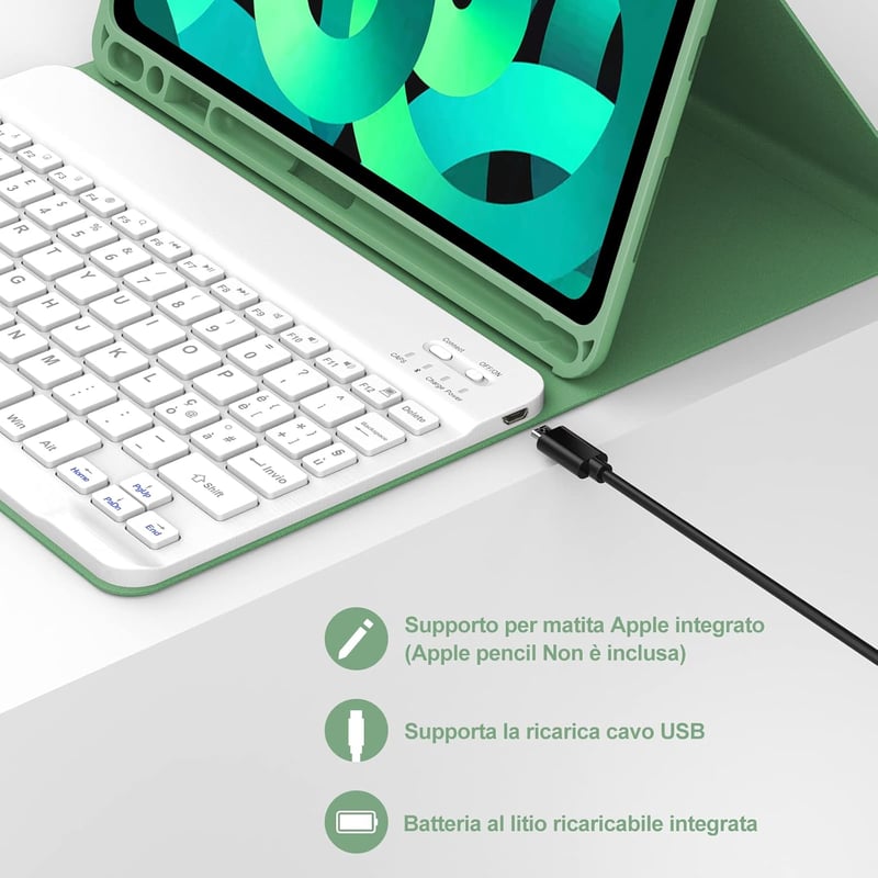 JADEMALL iPad Air 5/4 10.9" Mágneses Billentyűzetes Tok Világoszöld QWERTY