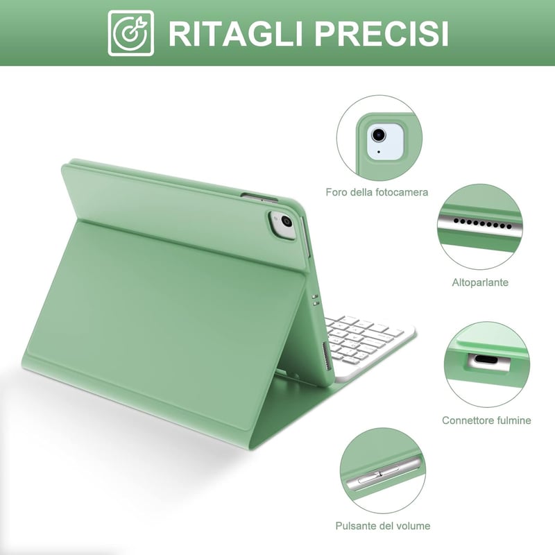 JADEMALL iPad Air 5/4 10.9" Mágneses Billentyűzetes Tok Világoszöld QWERTY