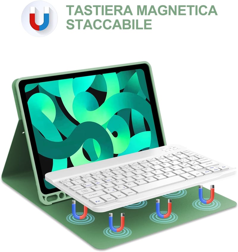 JADEMALL iPad Air 5/4 10.9" Mágneses Billentyűzetes Tok Világoszöld QWERTY