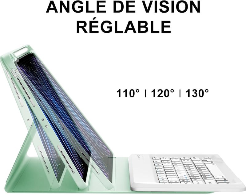 JADEMALL iPad Pro 12,9" Bluetooth Billentyűzet Tok AZERTY Francia Világoszöld