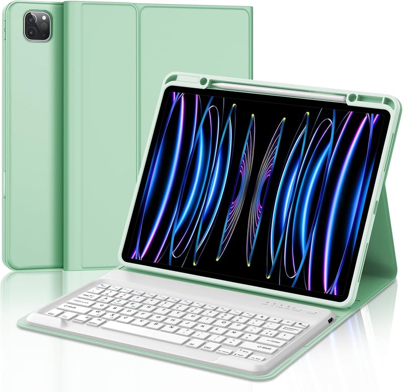 JADEMALL iPad Pro 12,9" Bluetooth Billentyűzet Tok AZERTY Francia Világoszöld