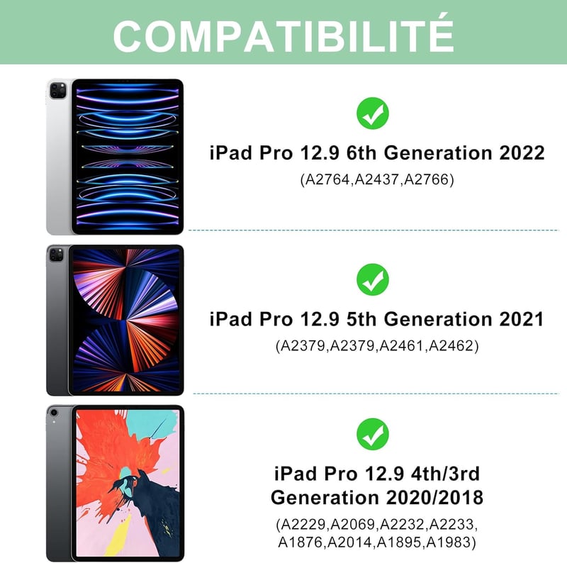 JADEMALL iPad Pro 12,9" Bluetooth Billentyűzet Tok AZERTY Francia Világoszöld