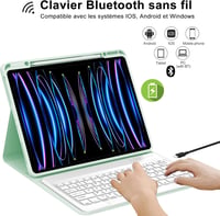 JADEMALL iPad Pro 12,9" Bluetooth Billentyűzet Tok AZERTY Francia Világoszöld 3