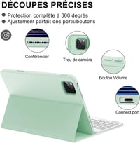 JADEMALL iPad Pro 12,9" Bluetooth Billentyűzet Tok AZERTY Francia Világoszöld 5