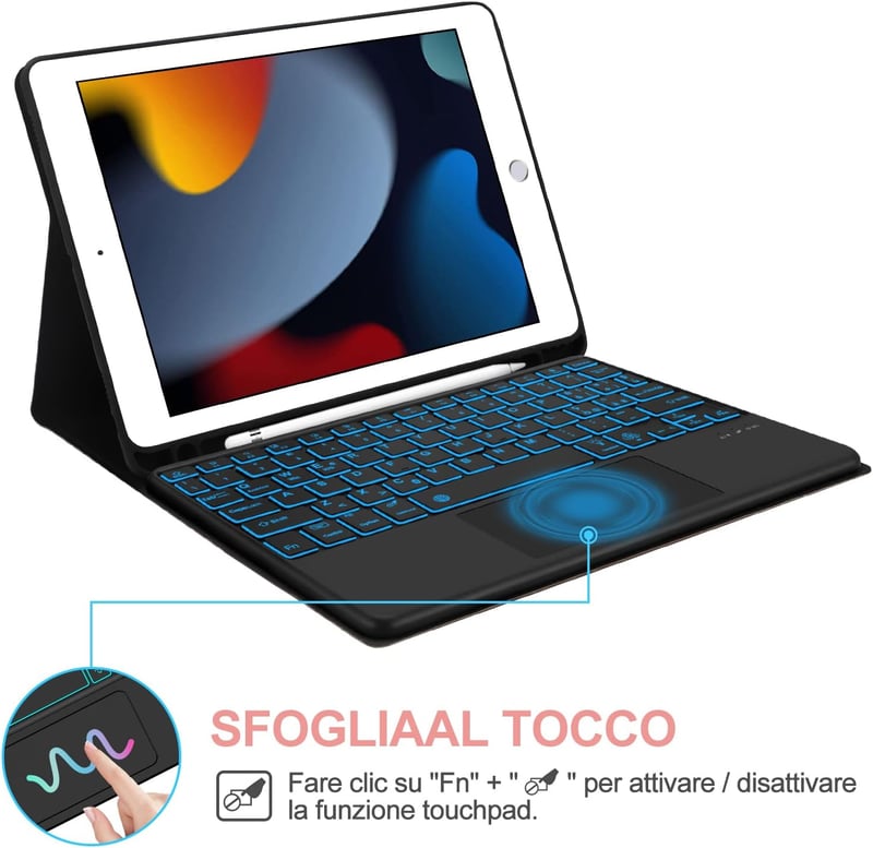 JADEMALL iPad Tok Olasz Billentyűzettel és Trackpaddal 10.2" 9./8./7. Generáció