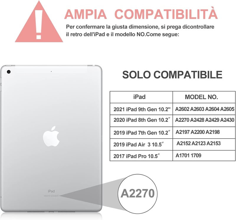 JADEMALL iPad Tok Olasz Billentyűzettel és Trackpaddal 10.2" 9./8./7. Generáció
