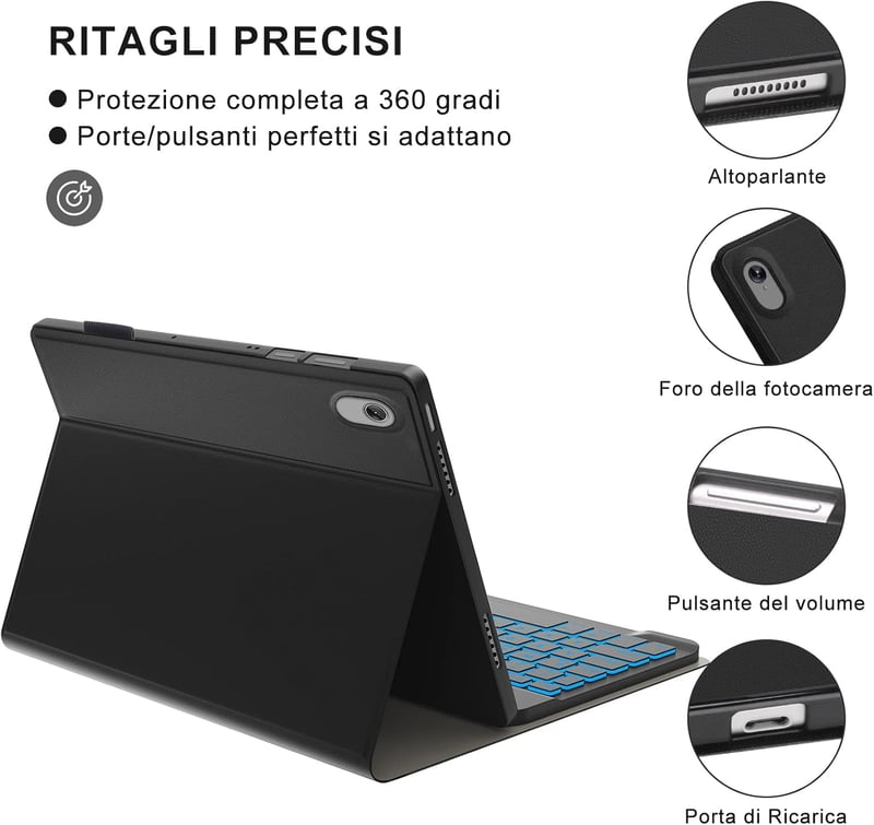 JADEMALL Lenovo Tab M10 FHD Plus 10.3" Billentyűzet Tok Bluetooth Világítással Toll Tartóval Fekete