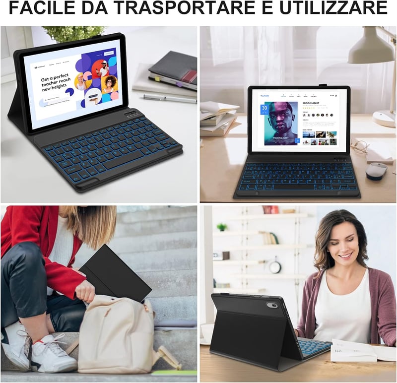 JADEMALL Lenovo Tab M10 FHD Plus 10.3" Billentyűzet Tok Bluetooth Világítással Toll Tartóval Fekete
