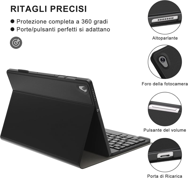 JADEMALL Lenovo Tab M10 HD 2nd Gen Bluetooth billentyűzet fekete