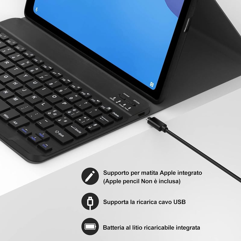 JADEMALL Lenovo Tab M10 HD 2nd Gen Bluetooth billentyűzet fekete
