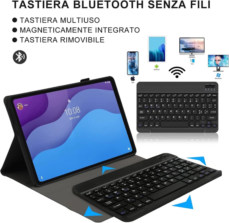 JADEMALL Lenovo Tab M10 HD 2nd Gen Bluetooth billentyűzet fekete