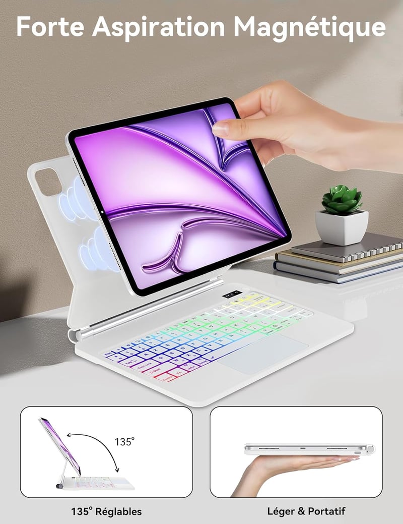 JADEMALL Magic Keyboard iPad Air 13" (M2) és Pro 12,9" (2022-2018) - Bluetooth billentyűzet háttérvilágítással és Multi-Touch trackpaddel, f