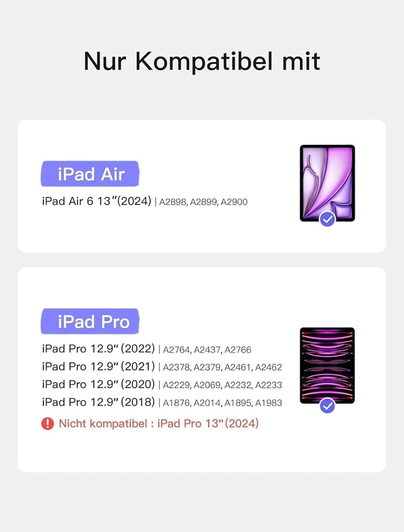 JADEMALL Magic Keyboard iPad Air 13" (M2) és Pro 12,9" (2022-2018) - Bluetooth billentyűzet háttérvilágítással és Multi-Touch trackpaddel, f