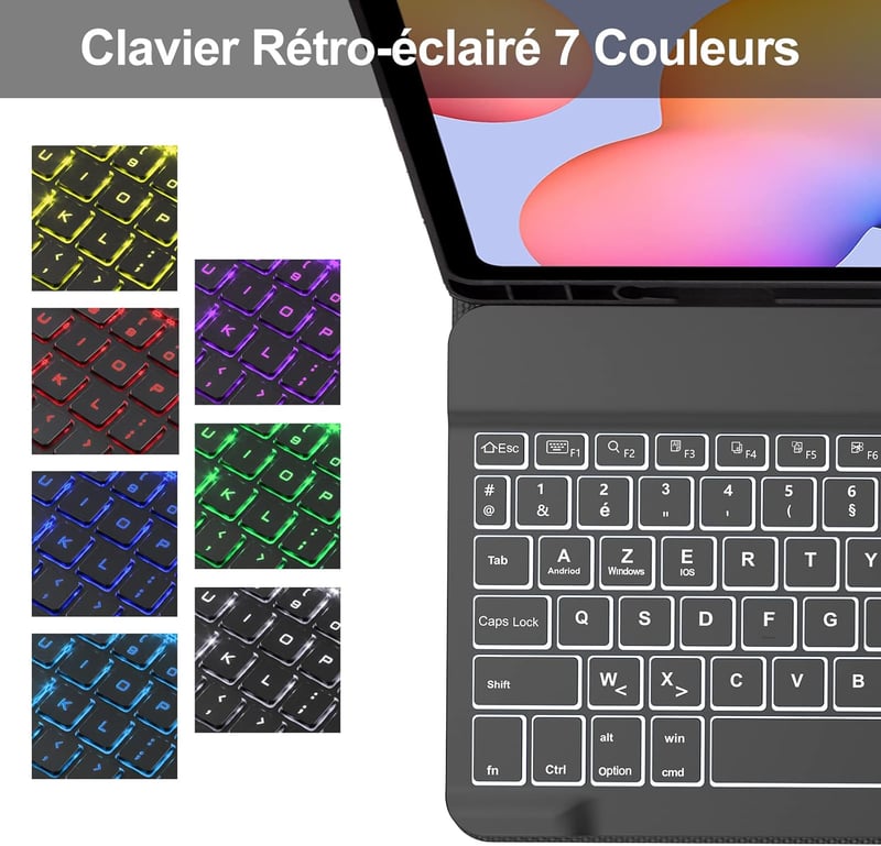JADEMALL Samsung Galaxy Tab S6 Lite 10,4" Bluetooth billentyűzet tok AZERTY háttérvilágítás