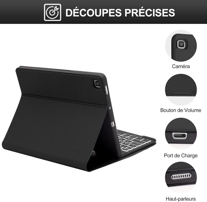 JADEMALL Samsung Galaxy Tab S6 Lite 10,4" Bluetooth billentyűzet tok AZERTY háttérvilágítás