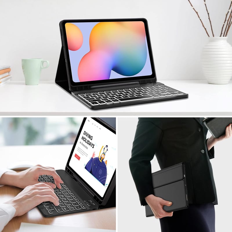 JADEMALL Samsung Galaxy Tab S6 Lite 10,4" Bluetooth billentyűzet tok AZERTY háttérvilágítás