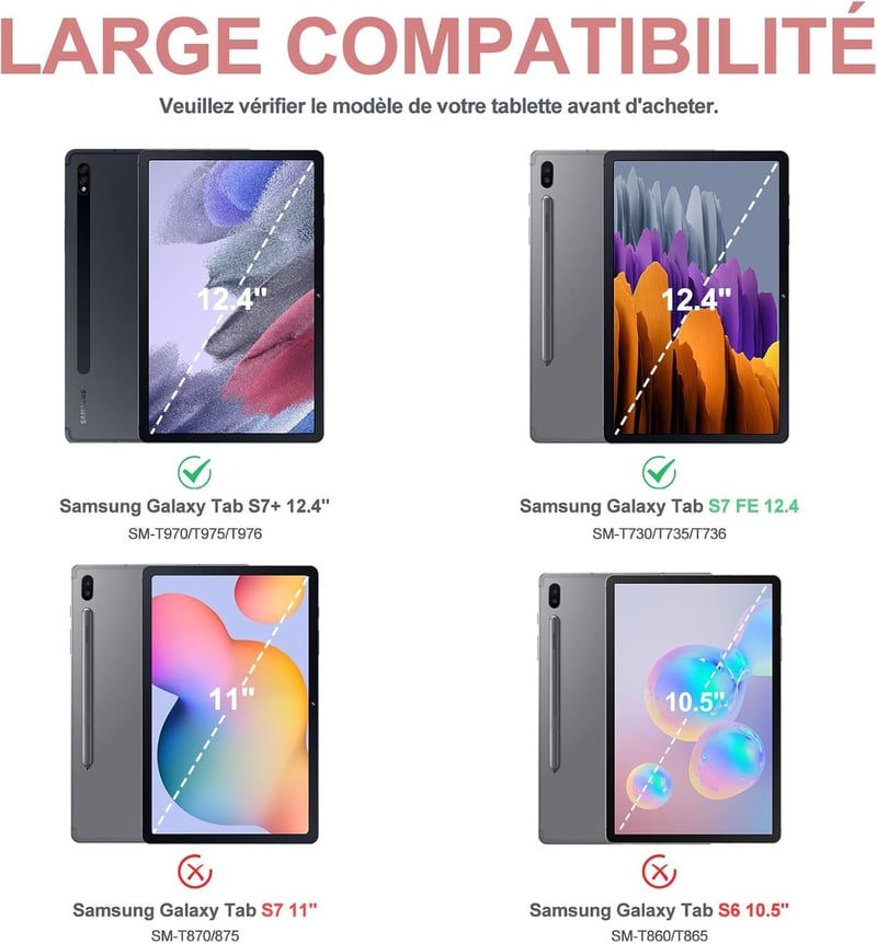 JADEMALL Samsung Galaxy Tab S8 Plus/S7 FE/S7 Plus 12.4" Mágneses QWERTZ Billentyűzet Tok Világítással