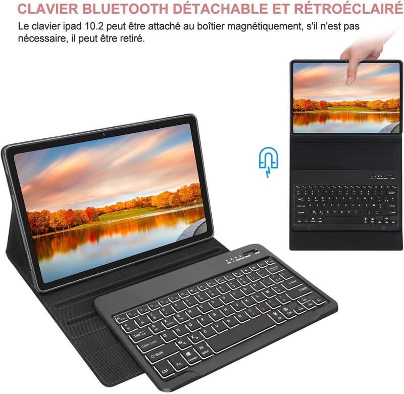 JADEMALL Samsung Galaxy Tab S8 Plus/S7 FE/S7 Plus 12.4" Mágneses QWERTZ Billentyűzet Tok Világítással