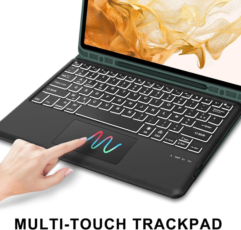 JADEMALL Samsung Galaxy Tab S8+ S7+ 12,4" Billentyűzet Trackpad Tok Sötétzöld
