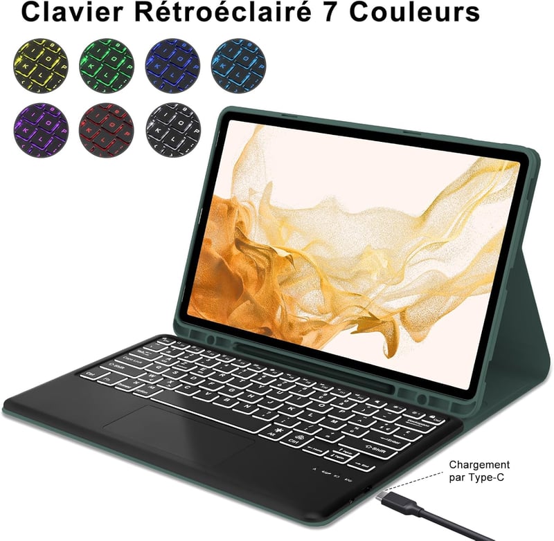 JADEMALL Samsung Galaxy Tab S8+ S7+ 12,4" Billentyűzet Trackpad Tok Sötétzöld