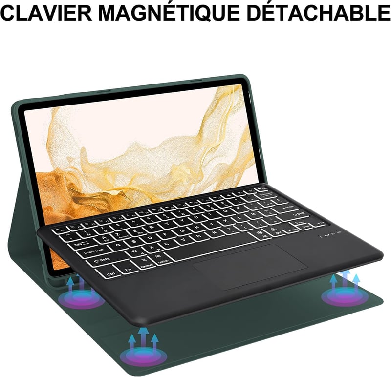 JADEMALL Samsung Galaxy Tab S8+ S7+ 12,4" Billentyűzet Trackpad Tok Sötétzöld