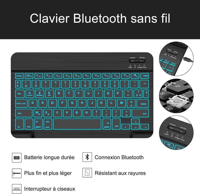 JADEMALL Samsung Galaxy Tab S9 11" Billentyűzet Tok AZERTY Mágneses Háttérvilágítás