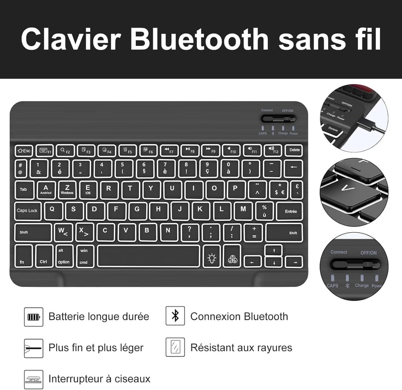 JADEMALL Samsung Galaxy Tab S9 11" Billentyűzet Tok AZERTY Mágneses Háttérvilágítás