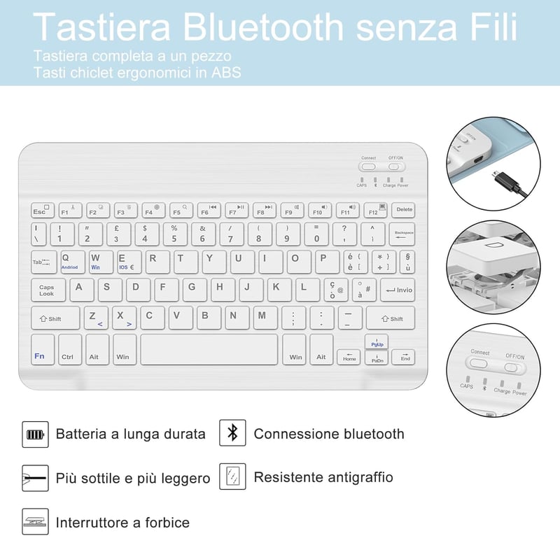 JADEMALL Samsung Galaxy Tab S9 FE 10.9" Billentyűzet Tok Bluetooth Olasz QWERTY