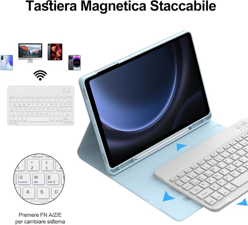JADEMALL Samsung Galaxy Tab S9 FE 10.9" Billentyűzet Tok Bluetooth Olasz QWERTY