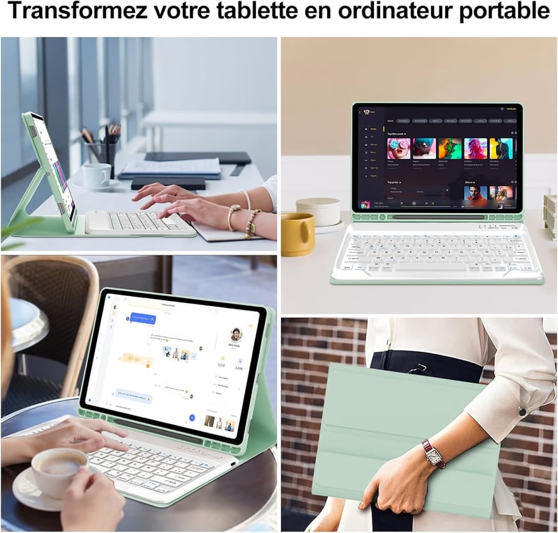 Jademall Samsung Galaxy Tab S9 FE+ 12.4" mágneses billentyűzet tok világoszöld