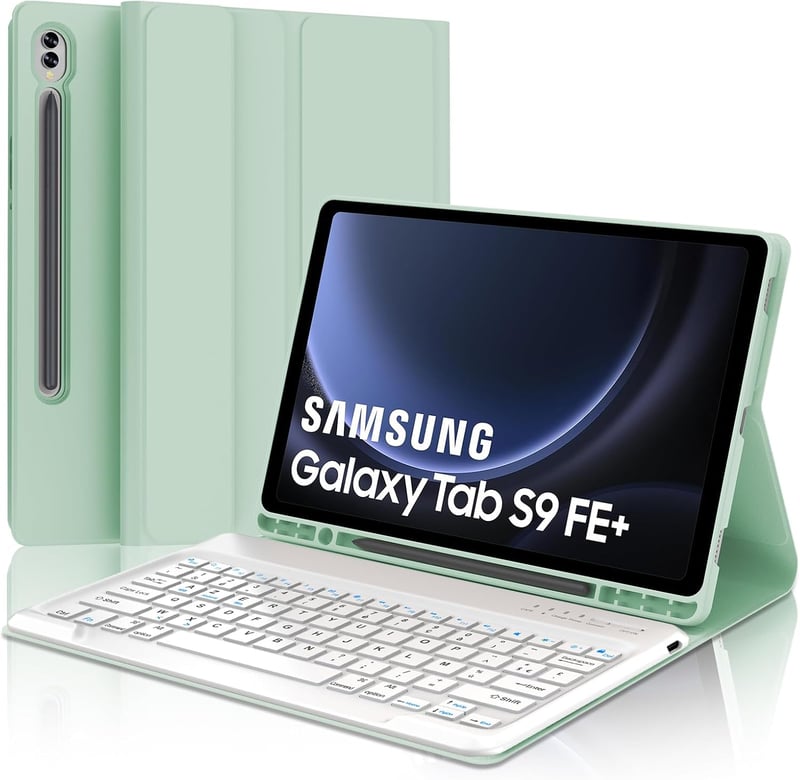 Jademall Samsung Galaxy Tab S9 FE+ 12.4" mágneses billentyűzet tok világoszöld