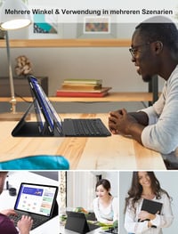 JADEMALL Sötétkék Billentyűzetes Tok Samsung Galaxy Tab S10 FE, S9 FE & S9 Tabletekhez - Német Bluetooth Billentyűzet, Beépített Akkumulátor 5