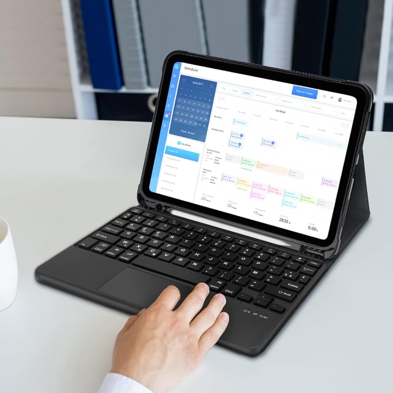 JADEMALL Vezeték Nélküli Billentyűzet Touchpaddel iPad 10. Generációhoz (2022) - 10,9 Hüvelykes Kompatibilis, Levehető, Tolltartóval, Fekete