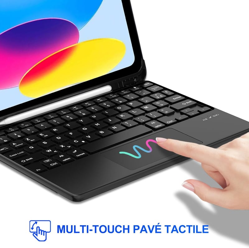 JADEMALL Vezeték Nélküli Billentyűzet Touchpaddel iPad 10. Generációhoz (2022) - 10,9 Hüvelykes Kompatibilis, Levehető, Tolltartóval, Fekete