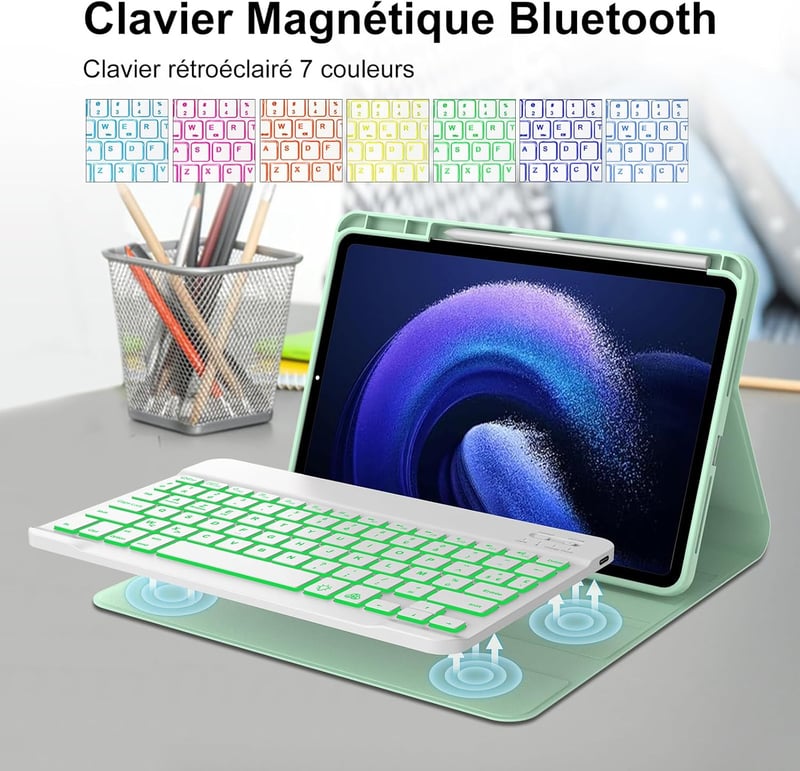 JADEMALL Xiaomi Pad 6/6 Pro 11" AZERTY billentyűzet tok világoszöld, mágneses, levehető