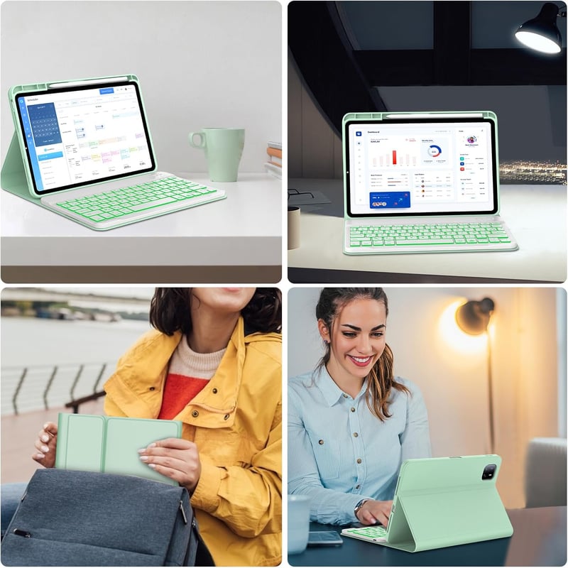 JADEMALL Xiaomi Pad 6/6 Pro 11" AZERTY billentyűzet tok világoszöld, mágneses, levehető