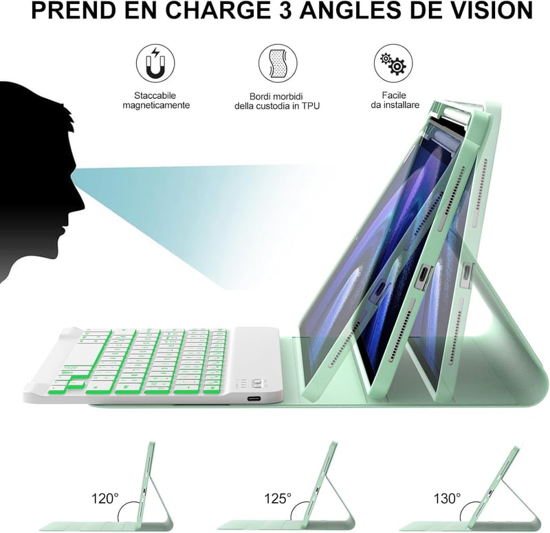 JADEMALL Xiaomi Pad 6/6 Pro 11" AZERTY billentyűzet tok világoszöld, mágneses, levehető